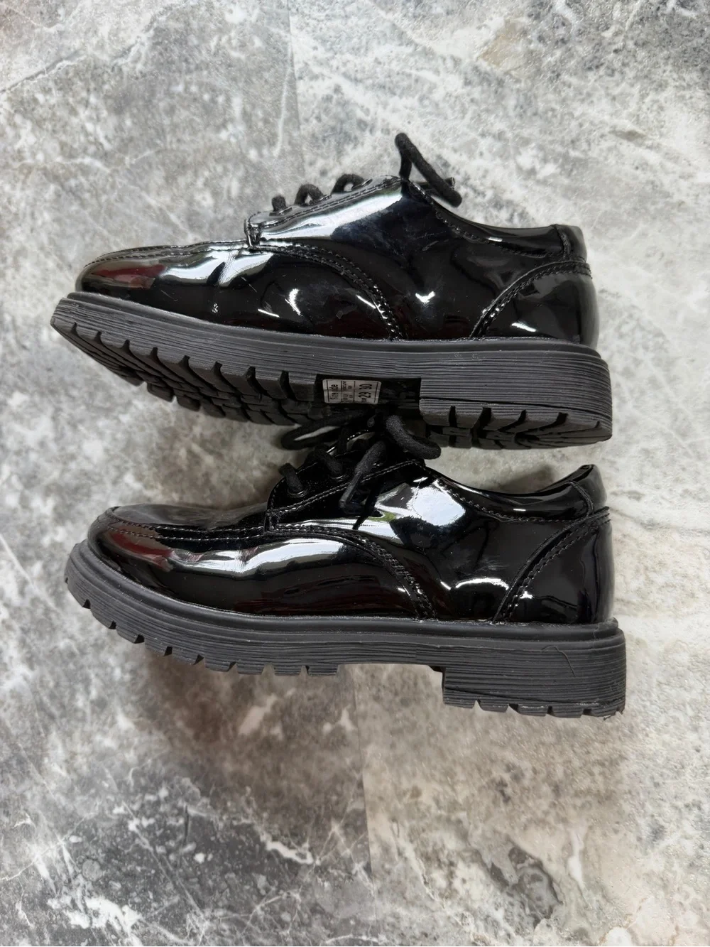 SHEIN Black Patent Lace-Up Kids Dress Shoes